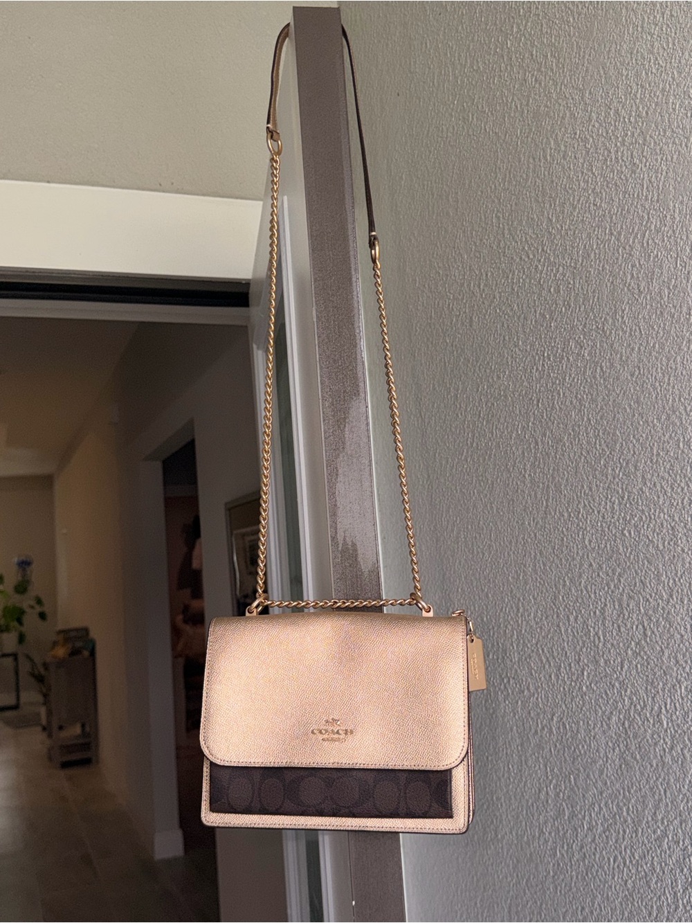 Coach Metallic Gold with Signature Canvas and Leather Klare Crossbody bag